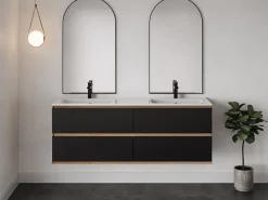 Vente-unique Meuble sous vasque suspendu - Coloris naturel clair et noir - 150 cm - SABURI