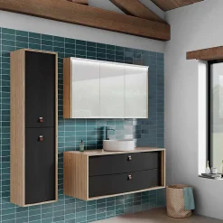Meuble Buanderie|Decotec Meuble sous vasque suspendu noir mat 2 tiroirs l.120 x H.50 x P.50 cm, Havana