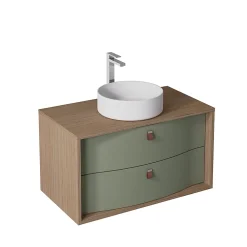 Meuble Buanderie|Decotec Meuble sous vasque suspendu vert fougère mat 2 tiroirs l.90 x H.50 x P.50 cm, Havana