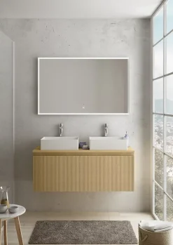 Meuble Buanderie|Ipiemme SRL Meuble sous vasque suspendu effet chêne miel l.120 cm pour double vasque, Pura