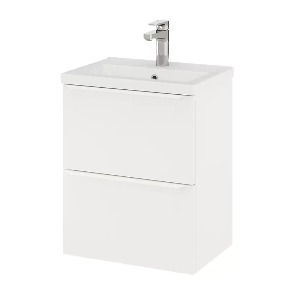 GoodHome Meuble sous vasque suspendu faible profondeur blanc mat l.50 x H.60 x P.36 cm, Imandra