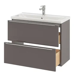 GoodHome Meuble sous vasque suspendu faible profondeur gris taupe brillant l.80 x H.60 x P.36 cm, Imandra