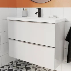 Meuble Buanderie|Meuble De Salle De Bains Faible Profondeur|GoodHome Meuble sous vasque suspendu faible profondeur blanc brillant l.80 x H.60 x P.36 cm, Imandra