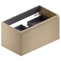 Ipiemme SRL Meuble sous vasque suspendu placage chêne clair strié l.90 x H.46,5 x P.50,5 cm pour évacuation centrale, Pura