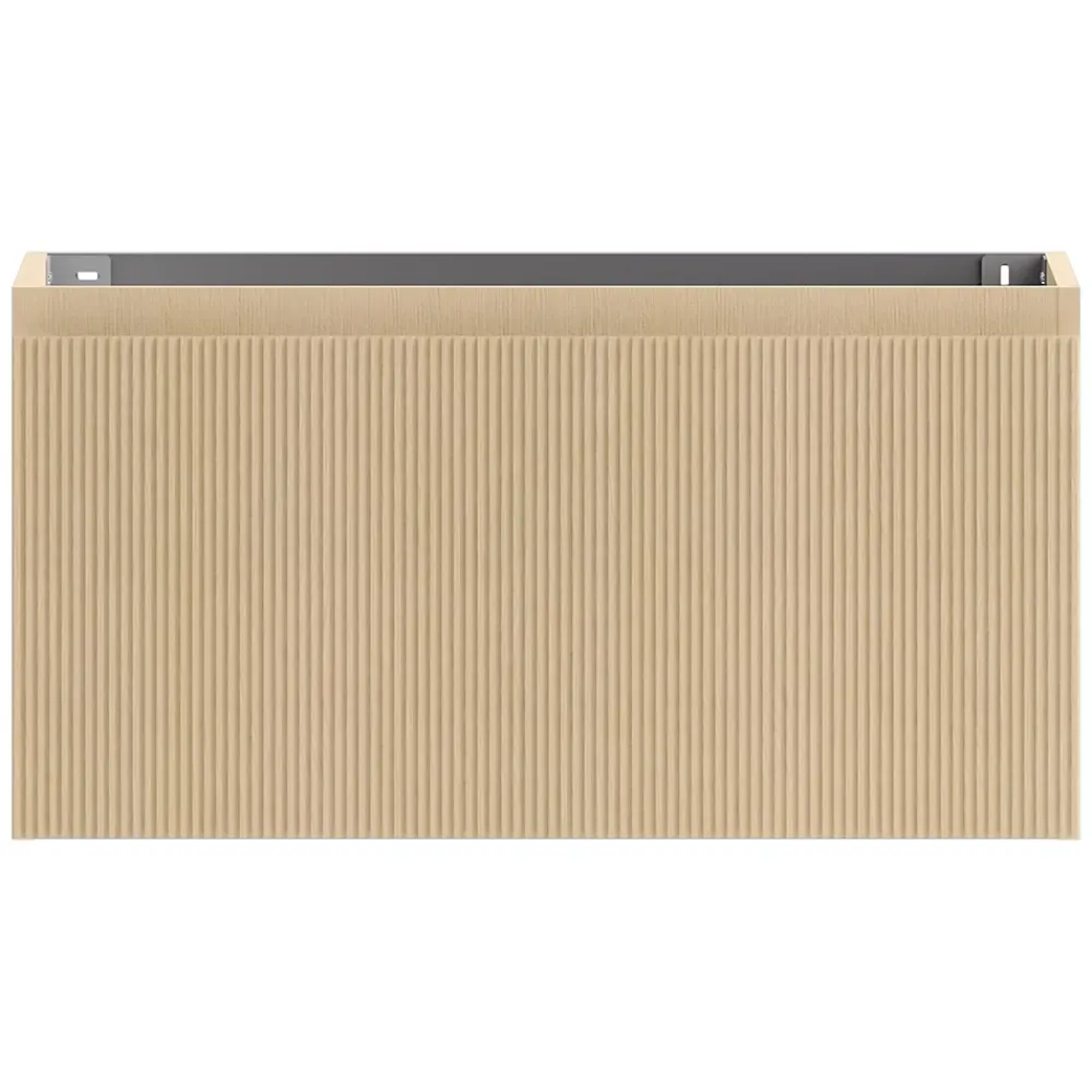 Ipiemme SRL Meuble sous vasque suspendu placage chêne clair strié l.90 x H.46,5 x P.50,5 cm pour évacuation centrale, Pura