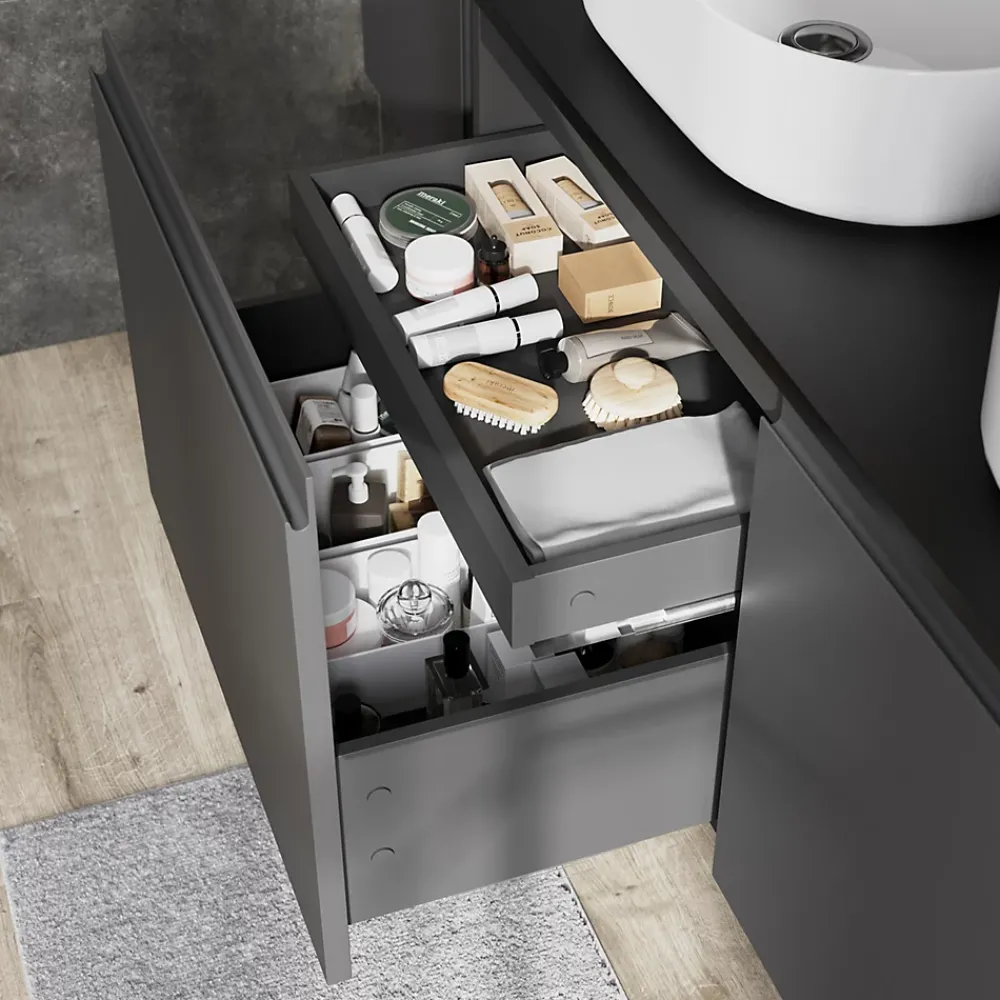 GoodHome Meuble sous vasque suspendu gris anthracite mat 4 tiroirs l.120 x H.48 x P.45 cm, Levanna