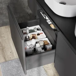 GoodHome Meuble sous vasque suspendu gris anthracite mat 4 tiroirs l.120 x H.48 x P.45 cm, Levanna