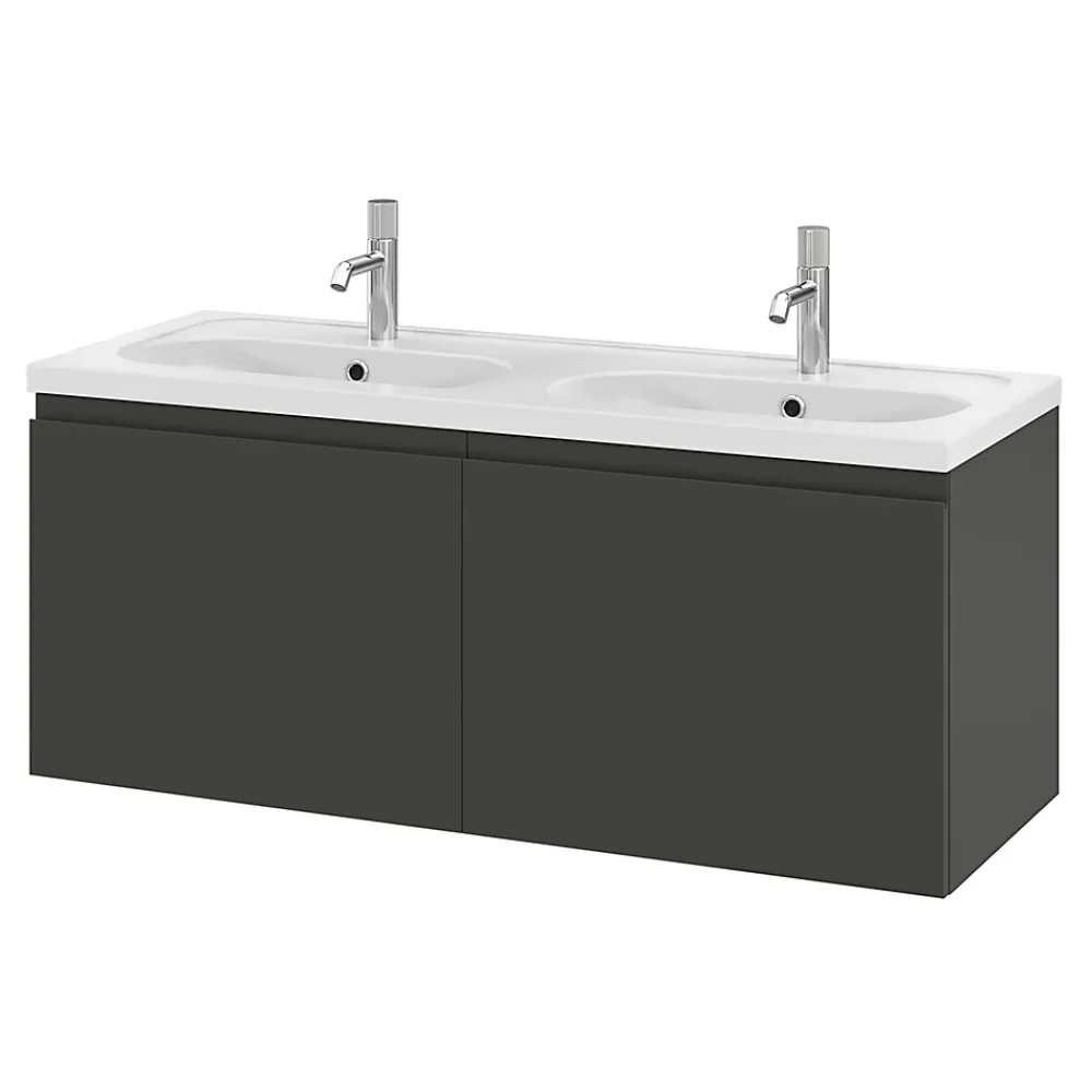 GoodHome Meuble sous vasque suspendu gris anthracite mat 4 tiroirs l.120 x H.48 x P.45 cm, Levanna