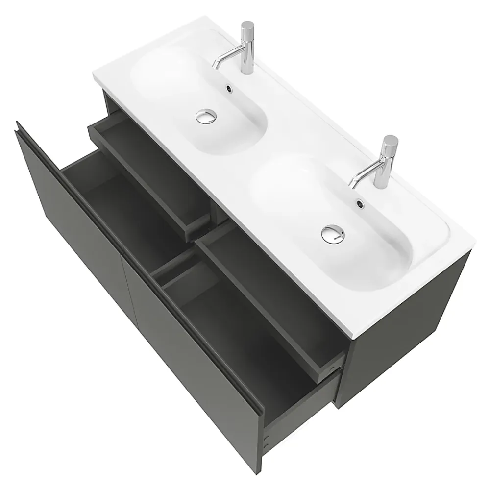 GoodHome Meuble sous vasque suspendu gris anthracite mat 4 tiroirs l.120 x H.48 x P.45 cm, Levanna