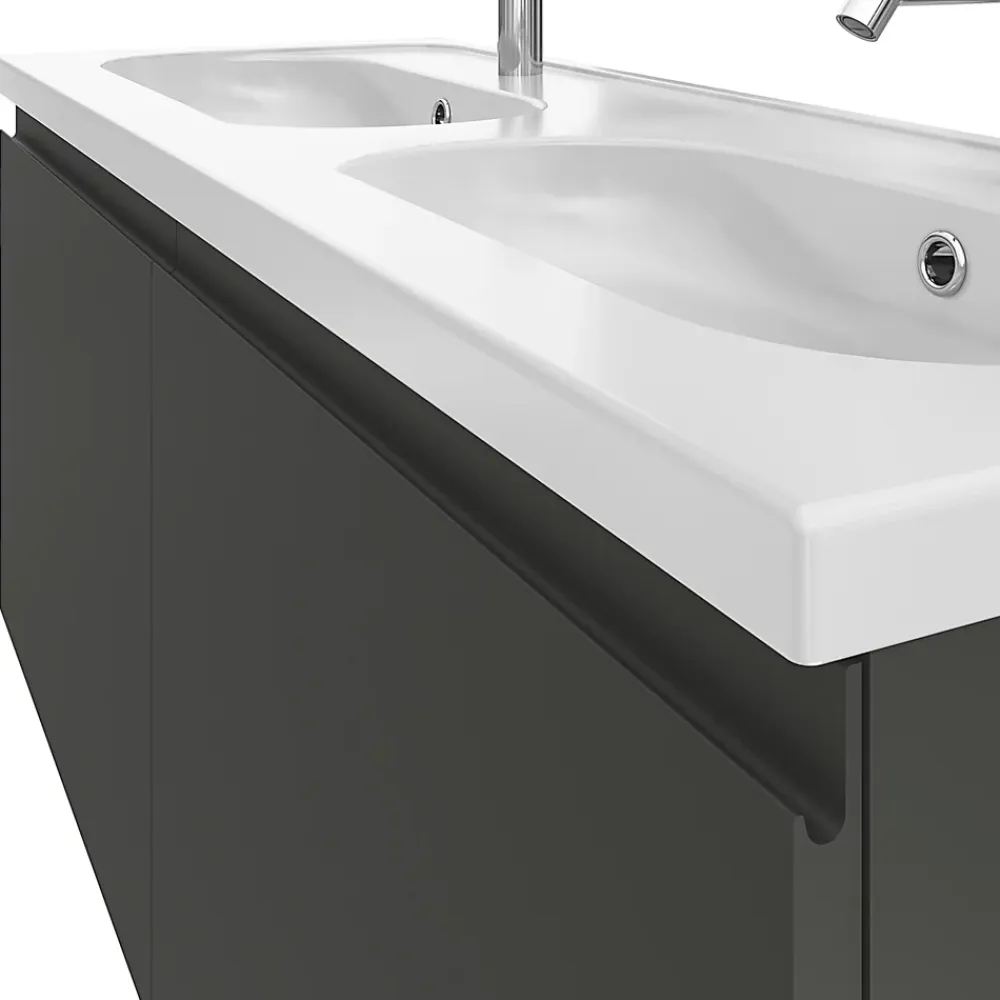 GoodHome Meuble sous vasque suspendu gris anthracite mat 4 tiroirs l.120 x H.48 x P.45 cm, Levanna