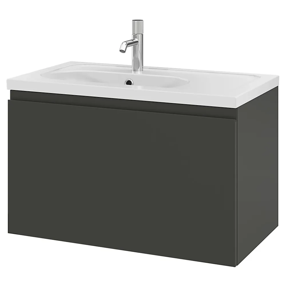 GoodHome Meuble sous vasque suspendu gris anthracite mat 2 tiroirs l.80 x H.48 x P.45 cm Levanna