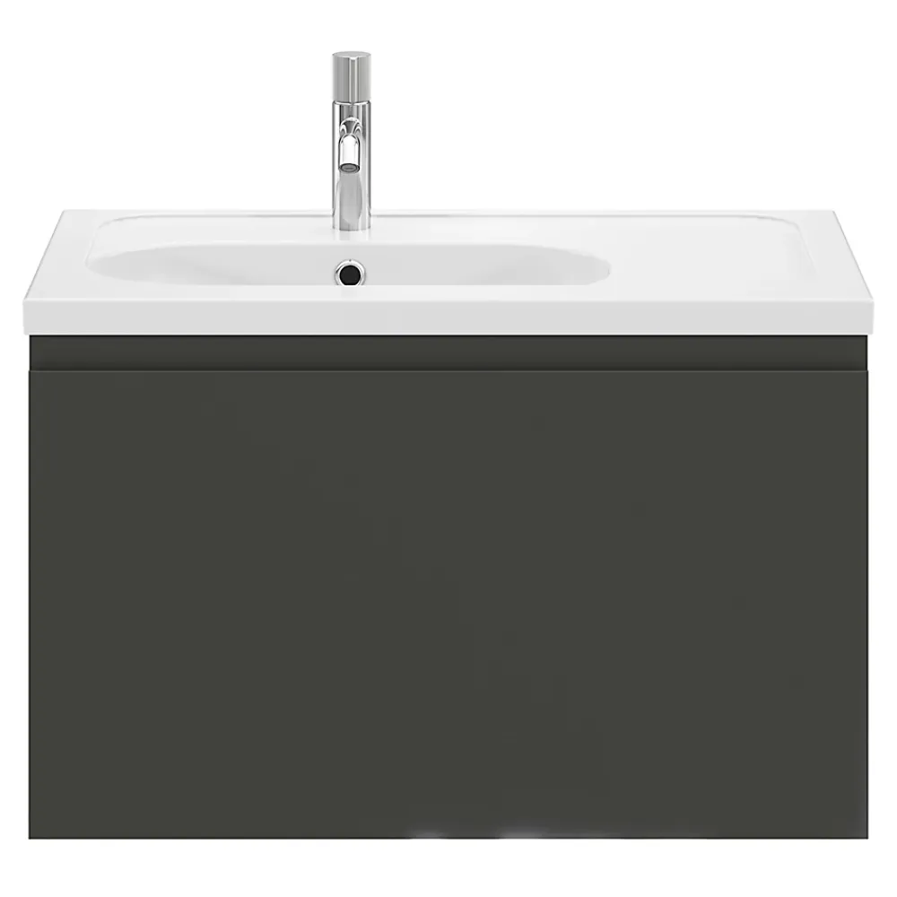 GoodHome Meuble sous vasque suspendu gris anthracite mat 2 tiroirs l.80 x H.48 x P.45 cm Levanna