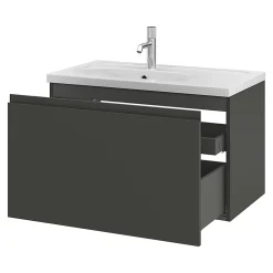 GoodHome Meuble sous vasque suspendu gris anthracite mat 2 tiroirs l.80 x H.48 x P.45 cm Levanna