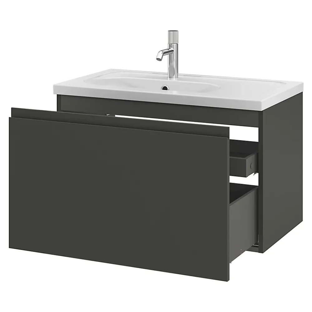 GoodHome Meuble sous vasque suspendu gris anthracite mat 2 tiroirs l.80 x H.48 x P.45 cm Levanna