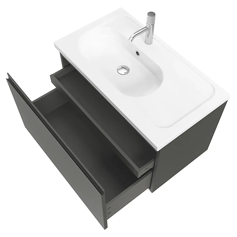 GoodHome Meuble sous vasque suspendu gris anthracite mat 2 tiroirs l.80 x H.48 x P.45 cm Levanna