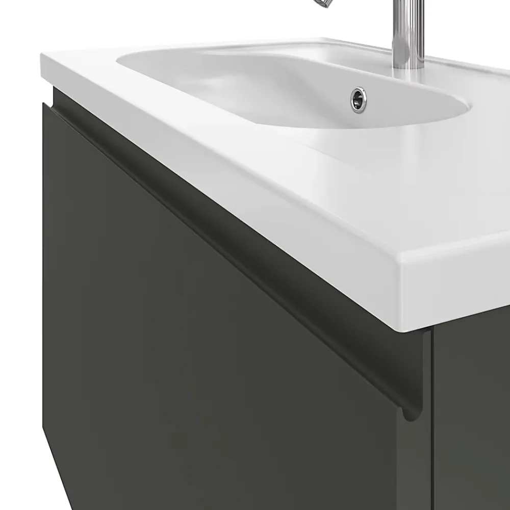 GoodHome Meuble sous vasque suspendu gris anthracite mat 2 tiroirs l.80 x H.48 x P.45 cm Levanna