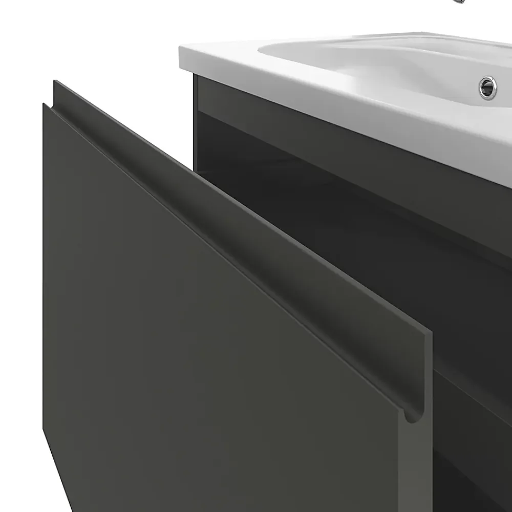 GoodHome Meuble sous vasque suspendu gris anthracite mat 2 tiroirs l.80 x H.48 x P.45 cm Levanna
