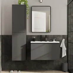 GoodHome Meuble sous vasque suspendu gris anthracite mat 2 tiroirs l.80 x H.48 x P.45 cm Levanna