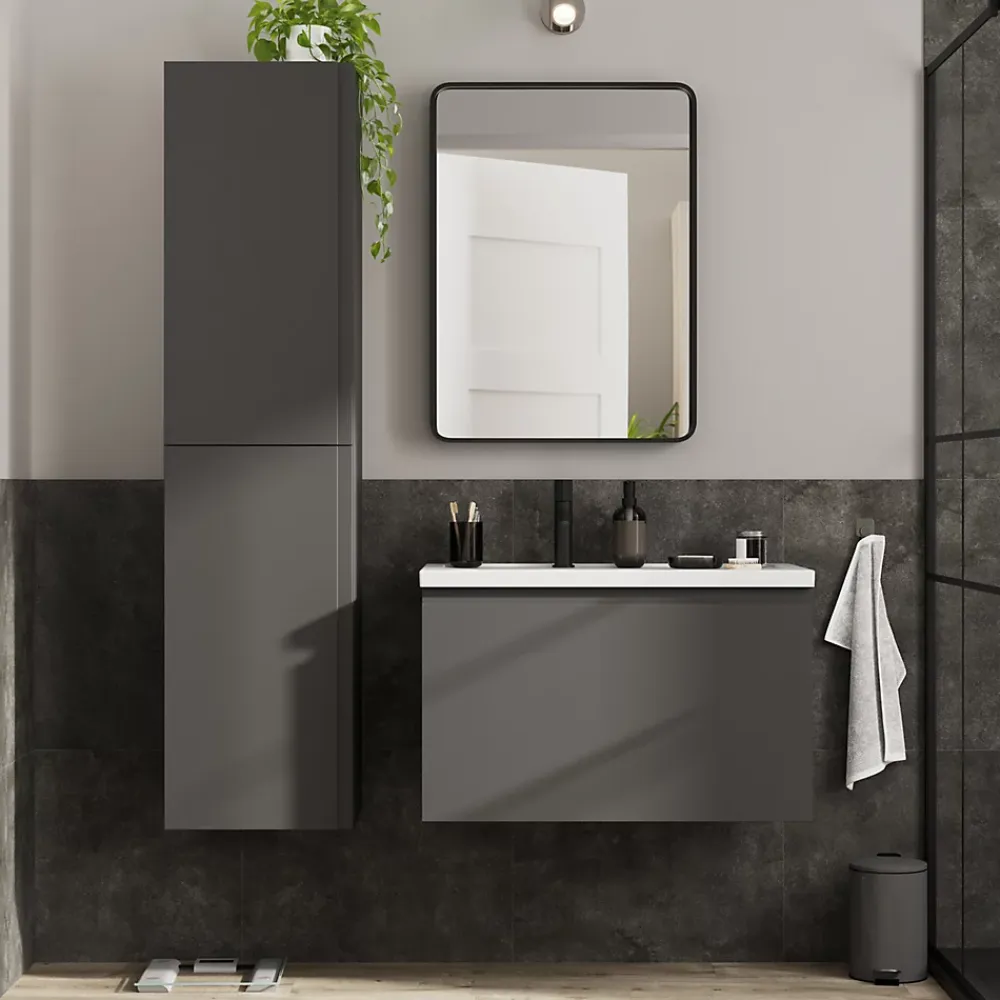 GoodHome Meuble sous vasque suspendu gris anthracite mat 2 tiroirs l.80 x H.48 x P.45 cm Levanna