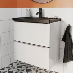 Meuble Buanderie|Meuble De Salle De Bains Faible Profondeur|GoodHome Meuble sous vasque suspendu faible profondeur blanc brillant l.60 x H.60 x P.36 cm, Imandra