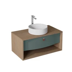 Decotec Meuble sous vasque suspendu vert toundra mat 1 tiroir l.90 x H.40 x P.50 cm, Havana