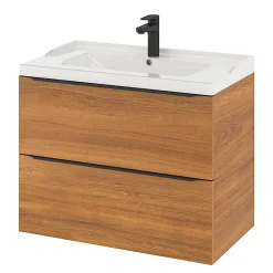 GoodHome Meuble sous vasque suspendu effet noyer l.80 x H.60 x P.45 cm, Imandra