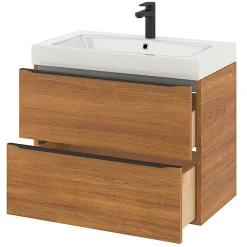 GoodHome Meuble sous vasque suspendu effet noyer l.80 x H.60 x P.45 cm, Imandra