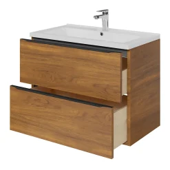 GoodHome Meuble sous vasque suspendu effet noyer l.80 x H.60 x P.45 cm, Imandra
