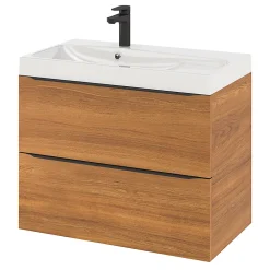 GoodHome Meuble sous vasque suspendu effet noyer l.80 x H.60 x P.45 cm, Imandra