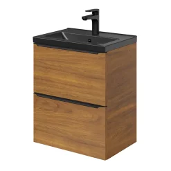 GoodHome Meuble sous vasque suspendu faible profondeur effet noyer l.50 x H.60 x P.36 cm, Imandra