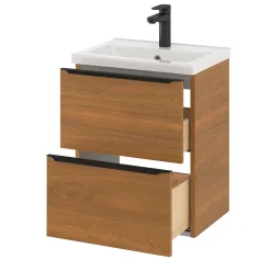 GoodHome Meuble sous vasque suspendu faible profondeur effet noyer l.50 x H.60 x P.36 cm, Imandra