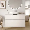 Meuble Sous-Vasque|Bernstein Meuble sous vasque suspendu MDF Blanc brillant 100x46x62cm, Plan lavabo Blanc brillant + 2 tiroirs poignée Chrome - TIM100