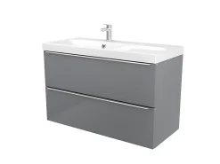 Meuble Buanderie|Meuble Sous-Vasque|GoodHome Meuble sous vasque suspendu gris brillant l.100 x H.60 x P.45 cm, Imandra