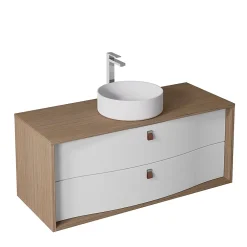 Decotec Meuble sous vasque suspendu blanc mat 2 tiroirs l.120 x H.50 x P.50 cm, Havana