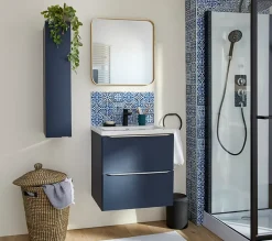 GoodHome Meuble sous vasque suspendu bleu nuit mat l.60 x H.60 x P.45 cm, Imandra