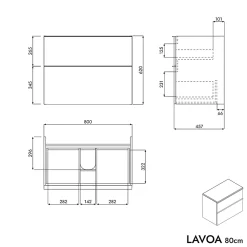Bernstein Meuble sous vasque suspendu MDF Chêne miel, plan vasque Bleu nuit mat, poignée Noir mat - 80x46x62cm - LAVOA