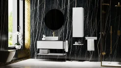 Meuble Sous Lavabo|Furnidea Meuble sous vasque suspendu LOV avec porte-serviettes blanc brillant et noir 80 cm