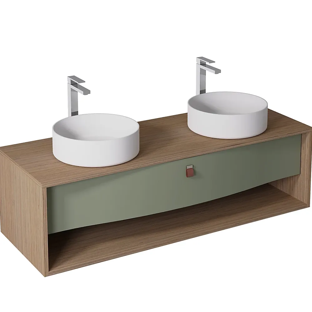 Meuble Buanderie|Decotec Meuble sous vasque suspendu vert fougère mat 1 tiroir l.140 x H.40 x P.50 cm, Havana