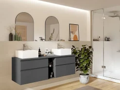 Vente-unique Meuble sous vasque suspendu - Gris - 150 cm - MAGDALENA II