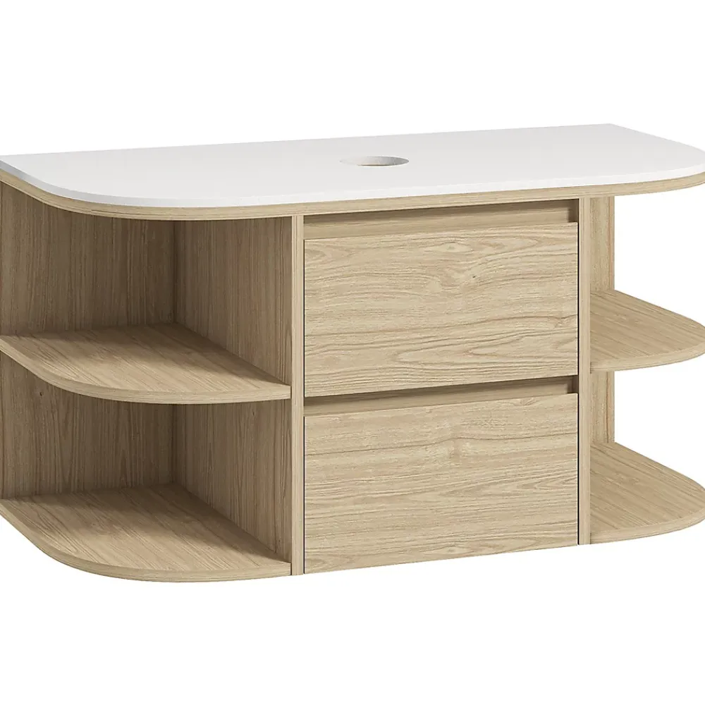 Homcom Meuble sous vasque suspendu design tiroirs étagères - dim. 90L x 45P x 46H cm - effet bois clair