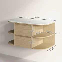 Homcom Meuble sous vasque suspendu design tiroirs étagères - dim. 90L x 45P x 46H cm - effet bois clair