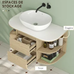 Homcom Meuble sous vasque suspendu design tiroirs étagères - dim. 90L x 45P x 46H cm - effet bois clair
