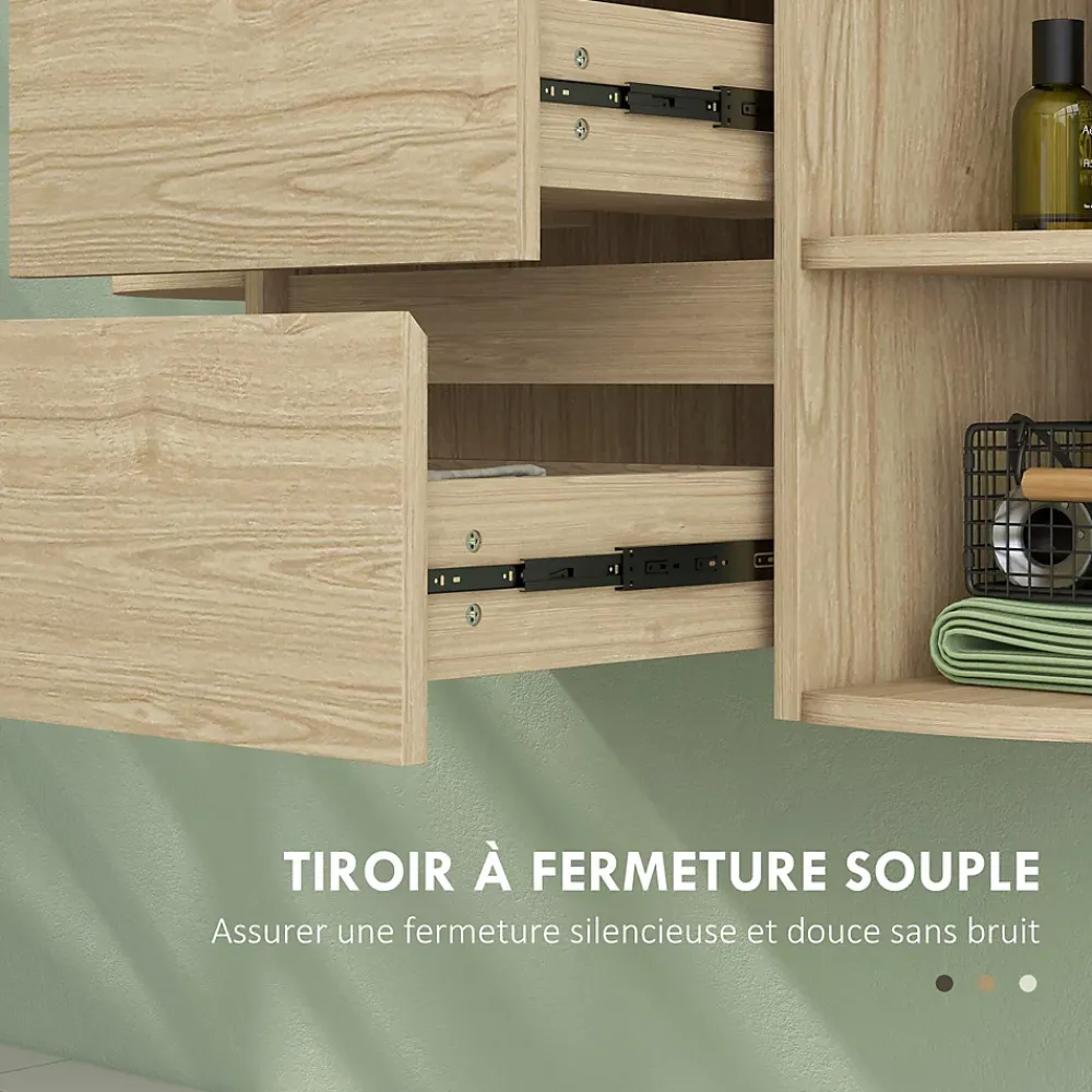 Homcom Meuble sous vasque suspendu design tiroirs étagères - dim. 90L x 45P x 46H cm - effet bois clair