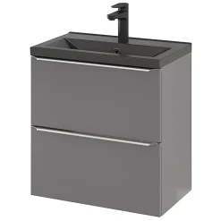 GoodHome Meuble sous vasque suspendu faible profondeur gris brillant l.60 x H.60 x P.36 cm, Imandra