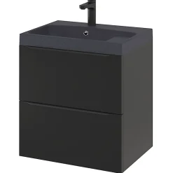 Meuble Buanderie|Meuble Sous-Vasque|GoodHome Meuble sous vasque suspendu noir mat l.60 x H.60 x P.45 cm, Imandra