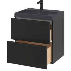 Meuble Buanderie|Meuble Sous-Vasque|GoodHome Meuble sous vasque suspendu noir mat l.60 x H.60 x P.45 cm, Imandra