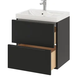 Meuble Buanderie|Meuble Sous-Vasque|GoodHome Meuble sous vasque suspendu noir mat l.60 x H.60 x P.45 cm, Imandra
