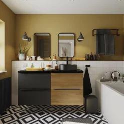 Meuble Buanderie|Meuble Sous-Vasque|GoodHome Meuble sous vasque suspendu noir mat l.60 x H.60 x P.45 cm, Imandra