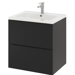 Meuble Buanderie|Meuble Sous-Vasque|GoodHome Meuble sous vasque suspendu noir mat l.60 x H.60 x P.45 cm, Imandra