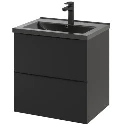 Meuble Buanderie|Meuble Sous-Vasque|GoodHome Meuble sous vasque suspendu noir mat l.60 x H.60 x P.45 cm, Imandra